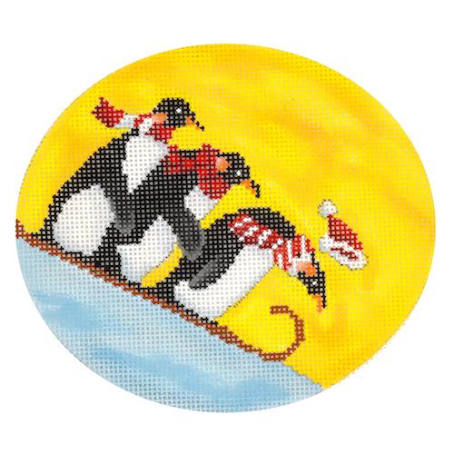 Penguins Sledding Painted Canvas Scott Church Creative 