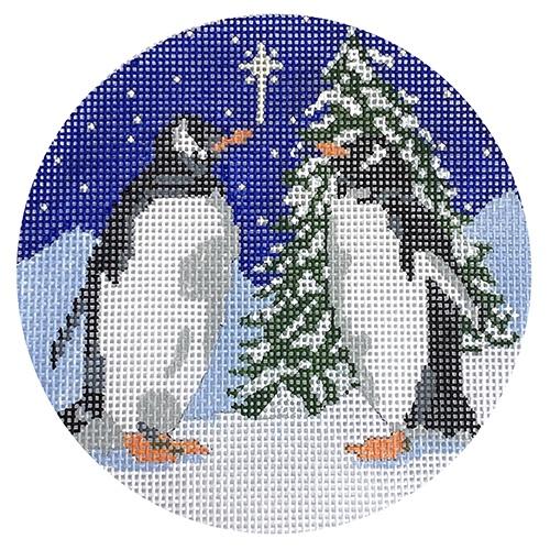 Penguins with Christmas Tree Painted Canvas KCN Designers 