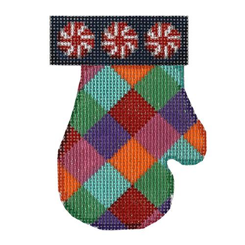 Peppermint Cuff / Multi Harlequin Mitten Painted Canvas Associated Talents 