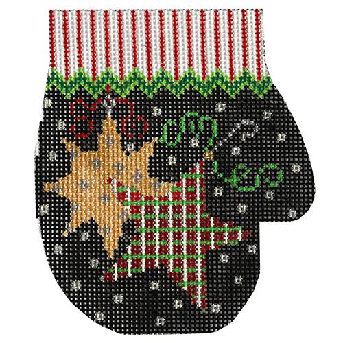 Peppermint Party Stars Mitten Painted Canvas The Meredith Collection  - 1