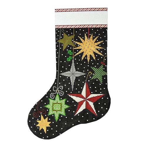 Peppermint Party   Stars Stocking Painted Canvas The Meredith Collection  - 1