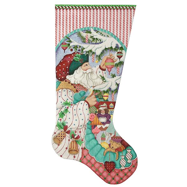 Peppermint Stick Santa with Ornaments Stocking Painted Canvas Melissa Shirley Designs 
