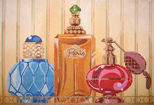 Perfume Bottle Tray Painted Canvas Labors of Love Needlepoint 