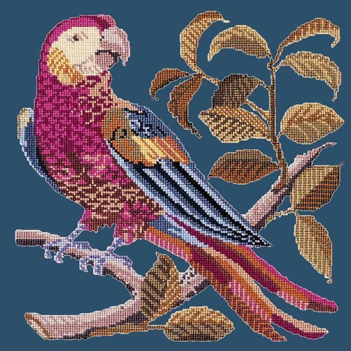 Pete the Parrot Needlepoint Kit Kits Elizabeth Bradley Design Dark Blue 
