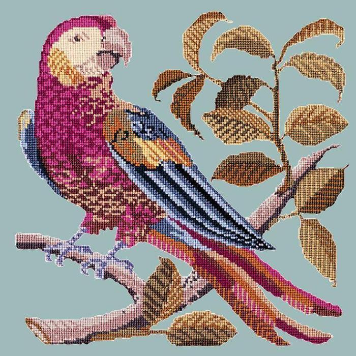 Pete the Parrot Needlepoint Kit Kits Elizabeth Bradley Design Pale Blue 