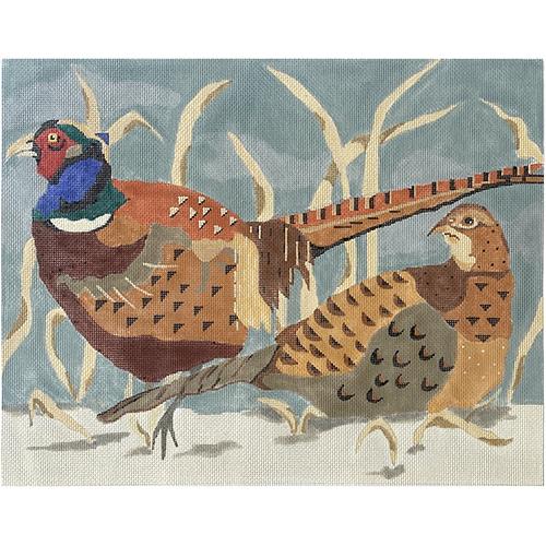 Pheasant Couple in Winter Painted Canvas Melissa Prince Designs 