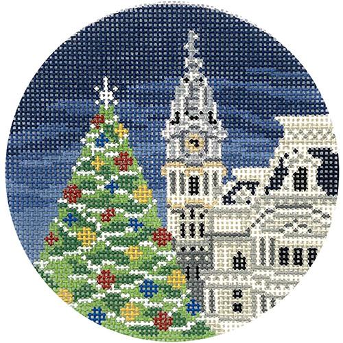 Philadelphia City Hall Christmas Tree Painted Canvas Needle Crossings  - 1