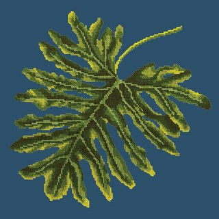 Philodendron Leaf Needlepoint Kit Kits Elizabeth Bradley Design Dark Blue 
