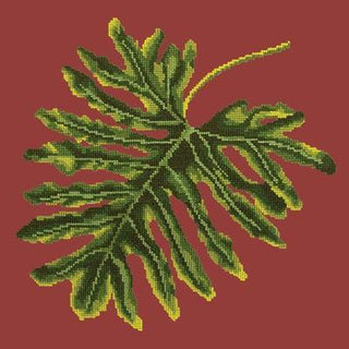 Philodendron Leaf Needlepoint Kit Kits Elizabeth Bradley Design Dark Red 
