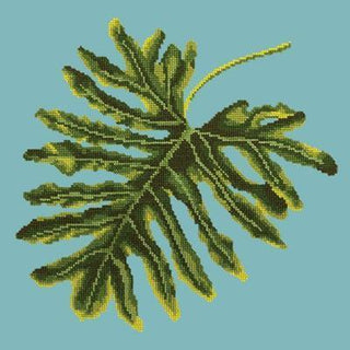Philodendron Leaf Needlepoint Kit Kits Elizabeth Bradley Design Duck Egg Blue 
