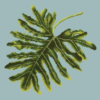 Philodendron Leaf Needlepoint Kit Kits Elizabeth Bradley Design Pale Blue 
