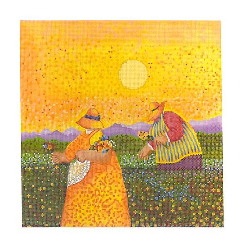 Picking Wildflowers Painted Canvas Cooper Oaks Design  - 1