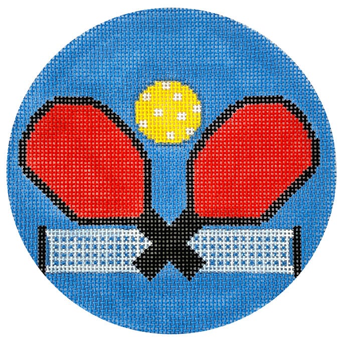 Pickle Ball Court Ornament Painted Canvas Elm Tree Needlepoint  - 1