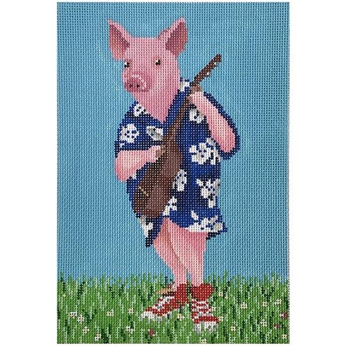 Pig with Ukulele Painted Canvas Scott Church Creative 