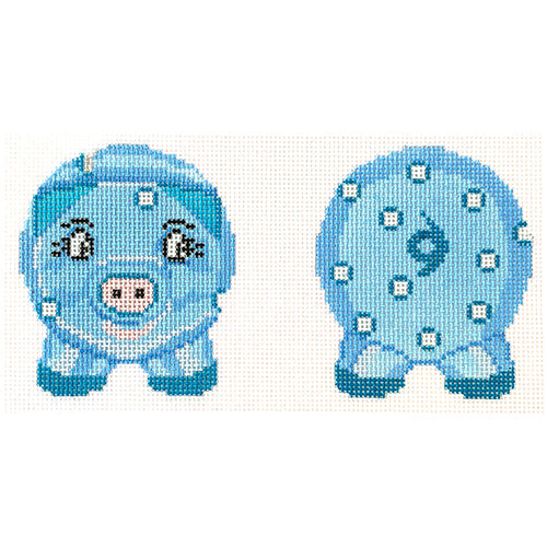 Piggy Bank Blue with White Dots Painted Canvas Petite Sweets 