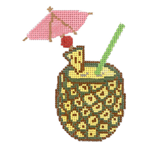 Pina Colada Pineapple Cocktail Painted Canvas SilverStitch Needlepoint 