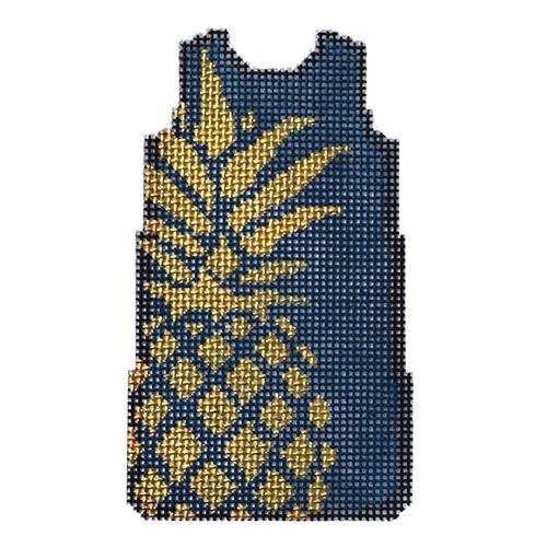 Pineapple on Navy Mini Shift Painted Canvas Two Sisters Needlepoint 