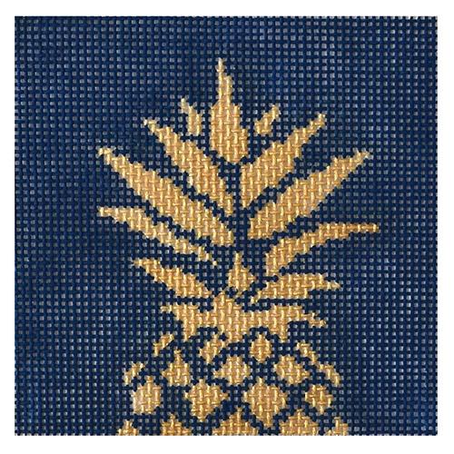 Pineapple on Navy Square Insert Painted Canvas Two Sisters Needlepoint 