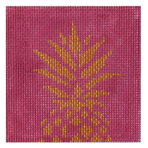 Pineapple on Pink Square Insert Painted Canvas Two Sisters Needlepoint 