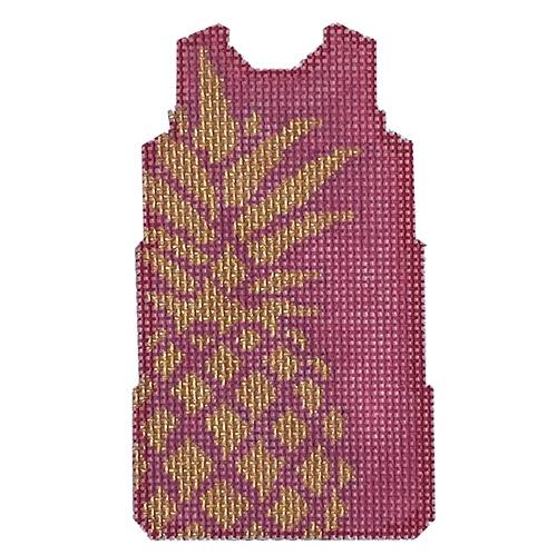 Pineapple Stencil Mini Shift - Pink Painted Canvas Two Sisters Needlepoint 