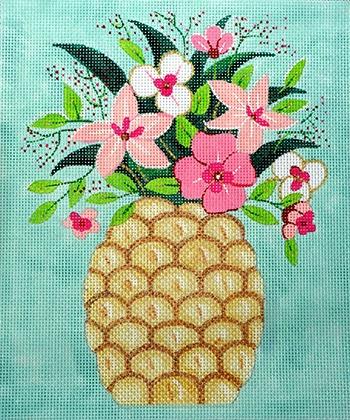 Pineapple with Flowers Painted Canvas Alice Peterson 