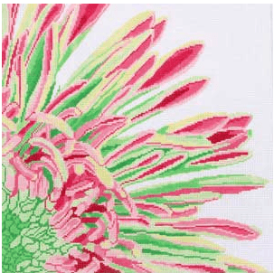 Pink and Green Fringed Mum Painted Canvas Jean Smith  - 1