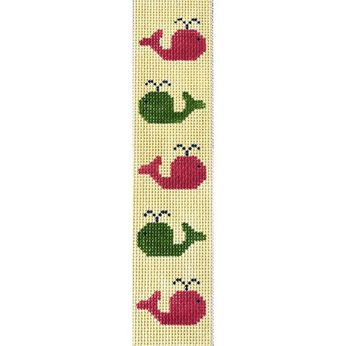 Pink and Green Whales Bookmark Painted Canvas J. Child Designs  - 1