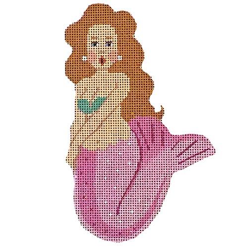 Pink and Turquoise Mini Mermaid Painted Canvas Labors of Love Needlepoint  - 1