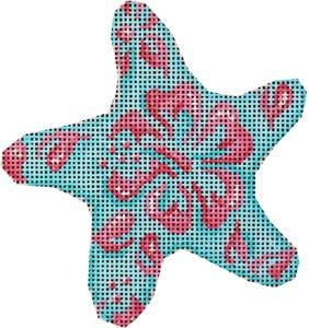 Pink / Aqua Hibiscus Starfish Ornament Painted Canvas Associated Talents  - 1