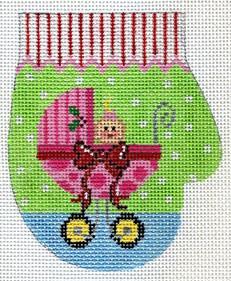 Pink Baby Carriage Mitten   Girl Painted Canvas The Meredith Collection  - 1