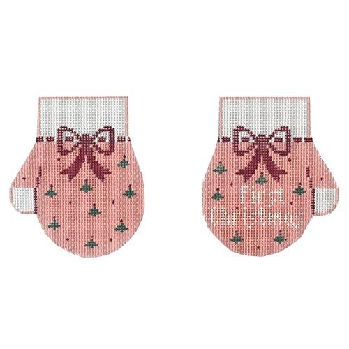 Pink Baby's First Christmas Mittens Painted Canvas Kathy Schenkel Designs  - 1