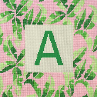 Pink Banana Palm Leaf Pillow Kit Kits Needlepoint To Go 
