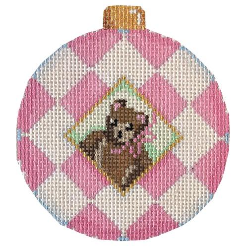 Pink Bear Harlequin Ball Ornament Painted Canvas Associated Talents 