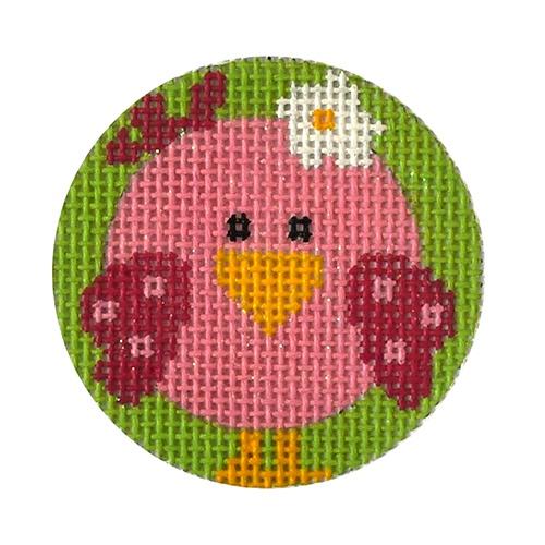 Pink Bird Round Painted Canvas Funda Scully 