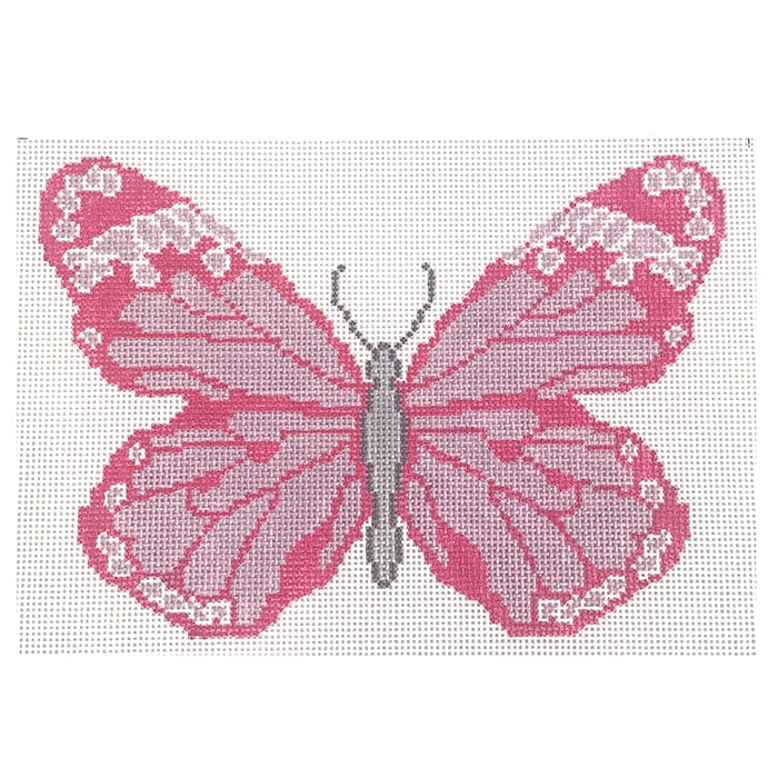 Pink Butterfly on 13 ct. Painted Canvas Initial K Studio 