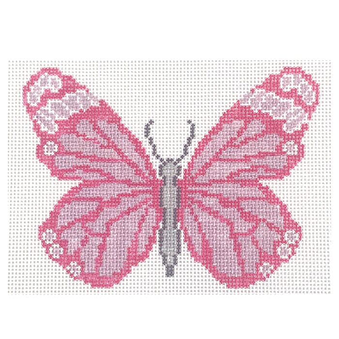 Pink Butterfly Ornament on 18 ct. Painted Canvas Initial K Studio 
