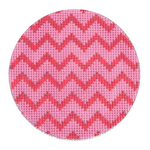 Pink Chevron Round Painted Canvas Kate Dickerson Needlepoint Collections  - 1