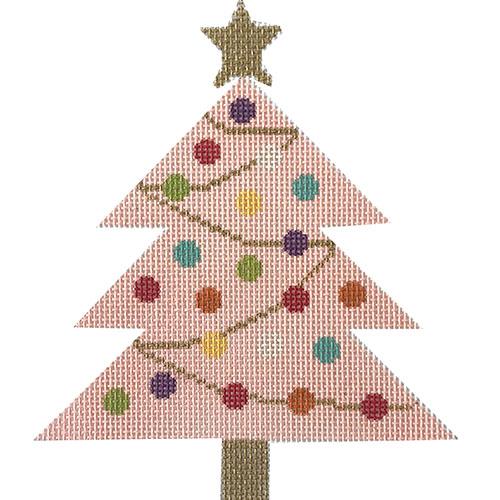 Pink Christmas Tree w/Gold Trim Painted Canvas Stitch Rock Designs 