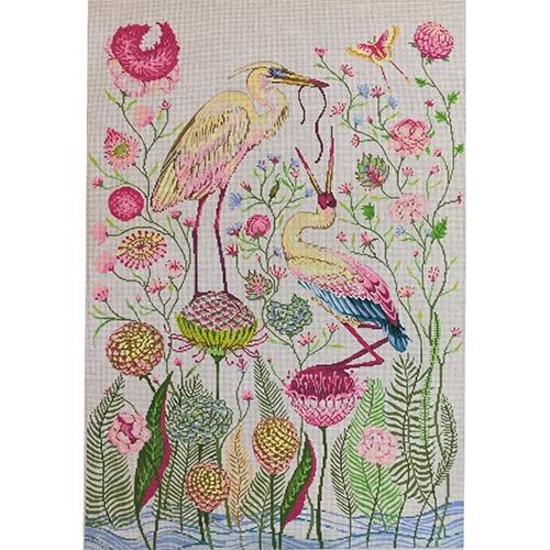 Pink Cranes Painted Canvas A Stitch in Time  - 1