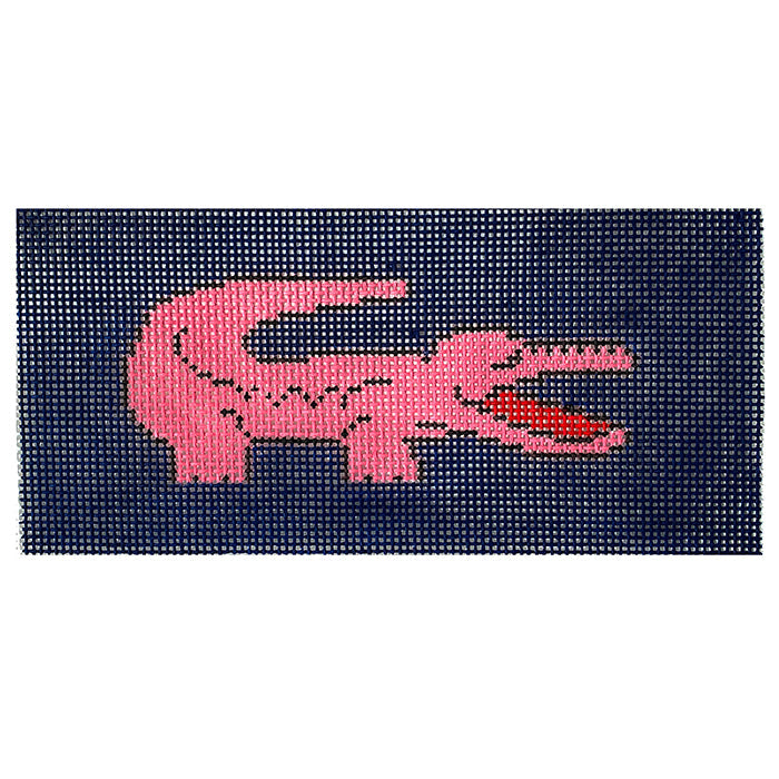 Pink Croc on Navy Single Eyeglass Case Painted Canvas Anne Fisher Needlepoint LLC 