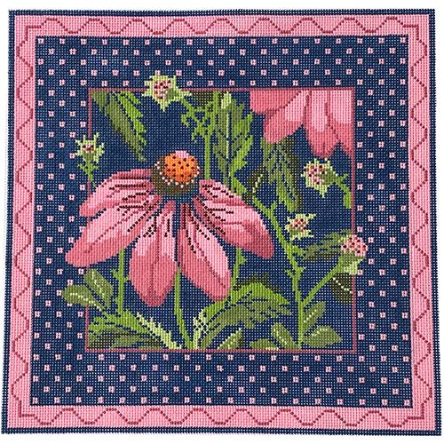 Pink Echinacea Pillow Painted Canvas Whimsy & Grace