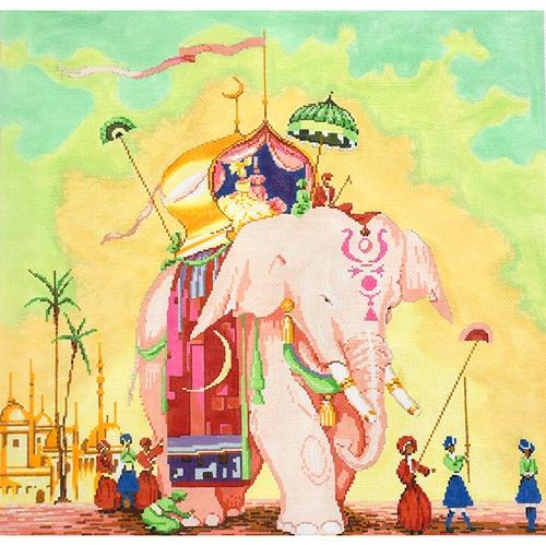 Pink Elephant Parade Painted Canvas The Meredith Collection  - 1