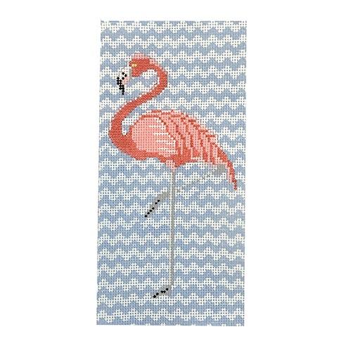 Pink Flamingo on Blue Chevron Painted Canvas PIP & Roo 