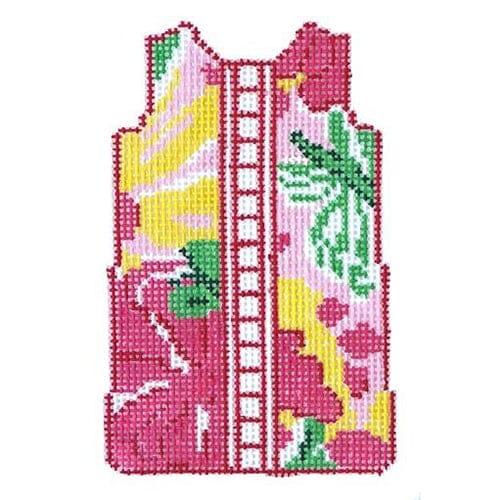 Pink Floral Shift on 18 Painted Canvas Two Sisters Needlepoint 
