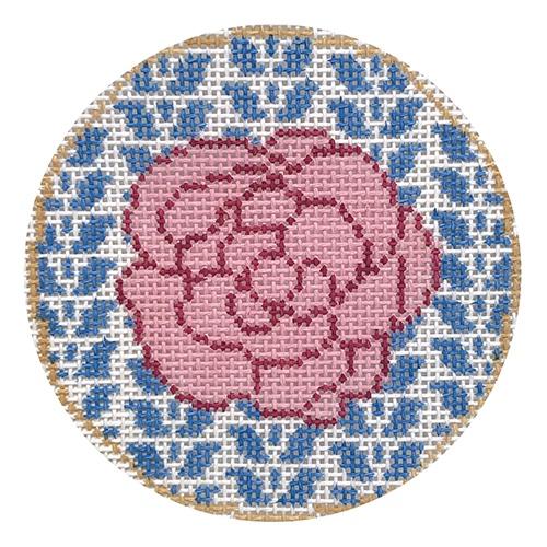 Pink Flower Insert Painted Canvas Anne Fisher Needlepoint LLC 