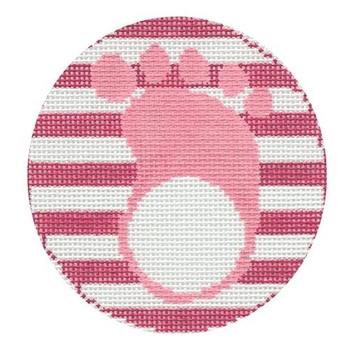 Pink Footprint Monogram Round Painted Canvas Rachel Donley  - 1