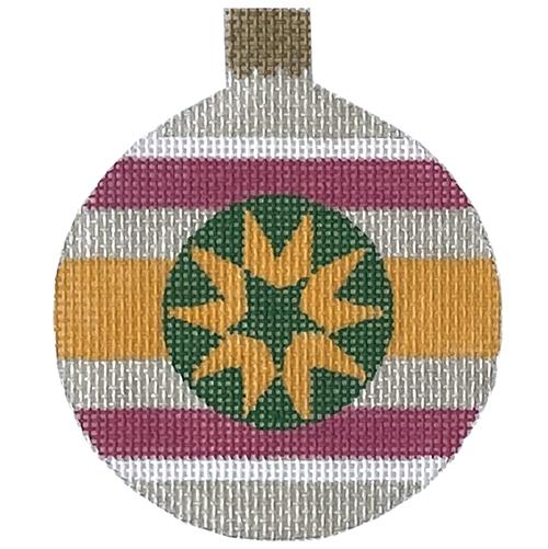 Pink & Gold with Green Star Round Painted Canvas Pepperberry Designs 