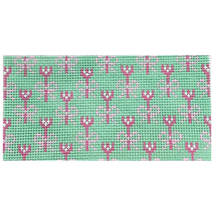 Pink & Green Bow Insert Painted Canvas Anne Fisher Needlepoint LLC 