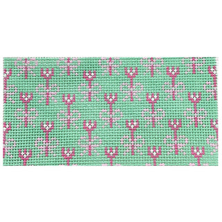 Pink & Green Bow Insert Painted Canvas Anne Fisher Needlepoint LLC 
