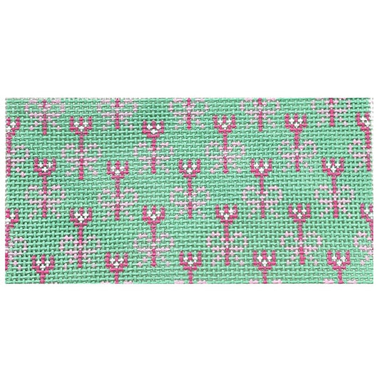 Pink & Green Bow Insert Painted Canvas Anne Fisher Needlepoint LLC 